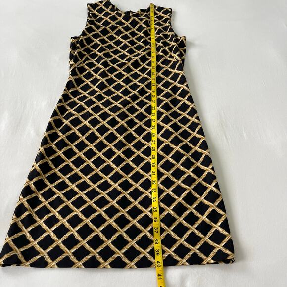 J. McLaughlin Sleeveless Black and Gold Bamboo Pattern Sheath Dress Size Medium - Picture 6 of 9